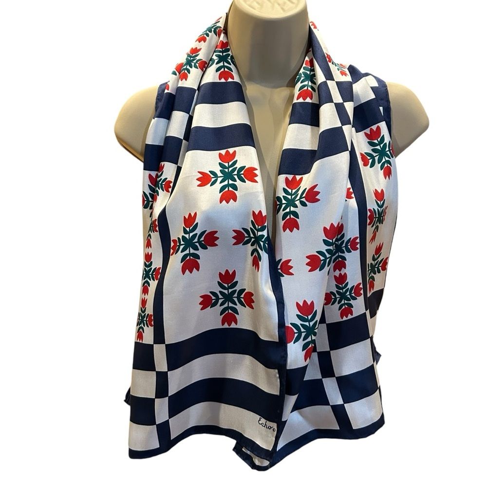 Echo Navy Red Silk Scarf Echo Navy Red Silk Scarf